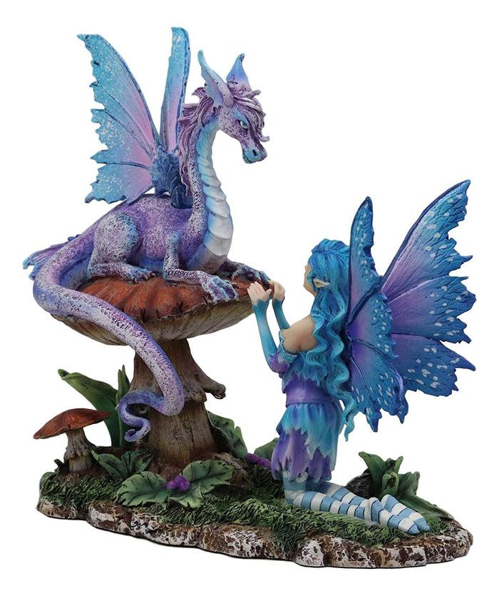 Ebros Gift Ebros Amy Brown Companion Enchanted Elf Fairy FAE Damsel With Toadstool Dragon Statue 8.5" Tall Fantasy Mythical Faery Garden Magic Collectible Figurine Fairies Pixies Nymphs Decor