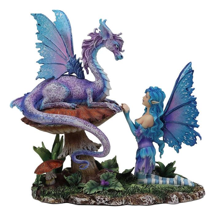 Ebros Gift Ebros Amy Brown Companion Enchanted Elf Fairy FAE Damsel With Toadstool Dragon Statue 8.5" Tall Fantasy Mythical Faery Garden Magic Collectible Figurine Fairies Pixies Nymphs Decor