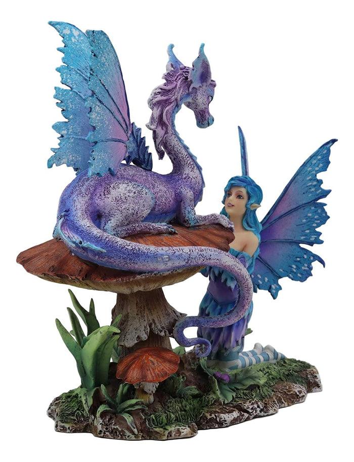 Ebros Gift Ebros Amy Brown Companion Enchanted Elf Fairy FAE Damsel With Toadstool Dragon Statue 8.5" Tall Fantasy Mythical Faery Garden Magic Collectible Figurine Fairies Pixies Nymphs Decor