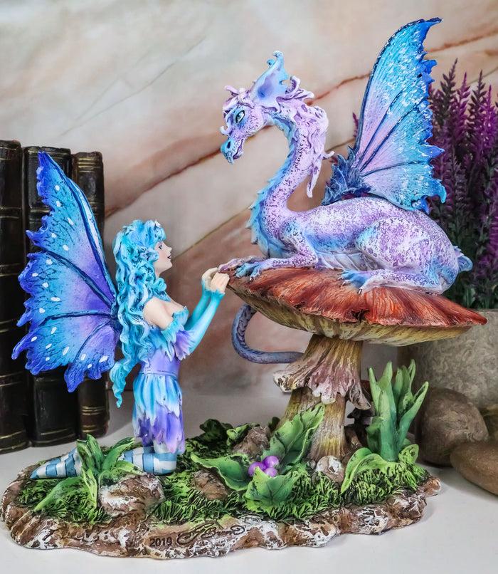 ebros gift Ebros Amy Brown Companion Enchanted Elf Fairy FAE Damsel with Toadstool Dragon Statue 8.5" Tall Fantasy Mythical Faery Garden Magic Collectible Figurine Fairies Pixies Nymphs Decor
