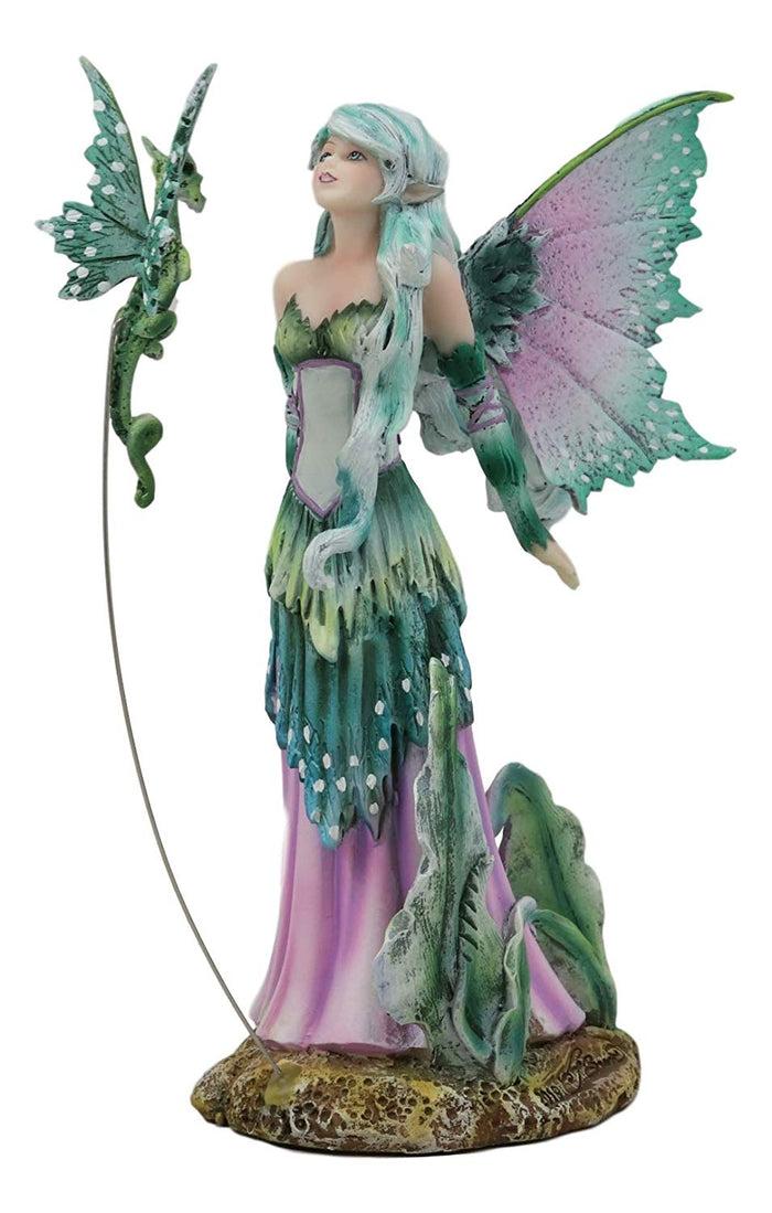 Ebros Gift Ebros Amy Brown Discovery Enchanted Elf Fairy FAE Damsel With Green Pixie Dragon Statue 8" Tall Fantasy Mythical Faery Garden Magic Collectible Figurine Fairies Pixies Nymphs Decor