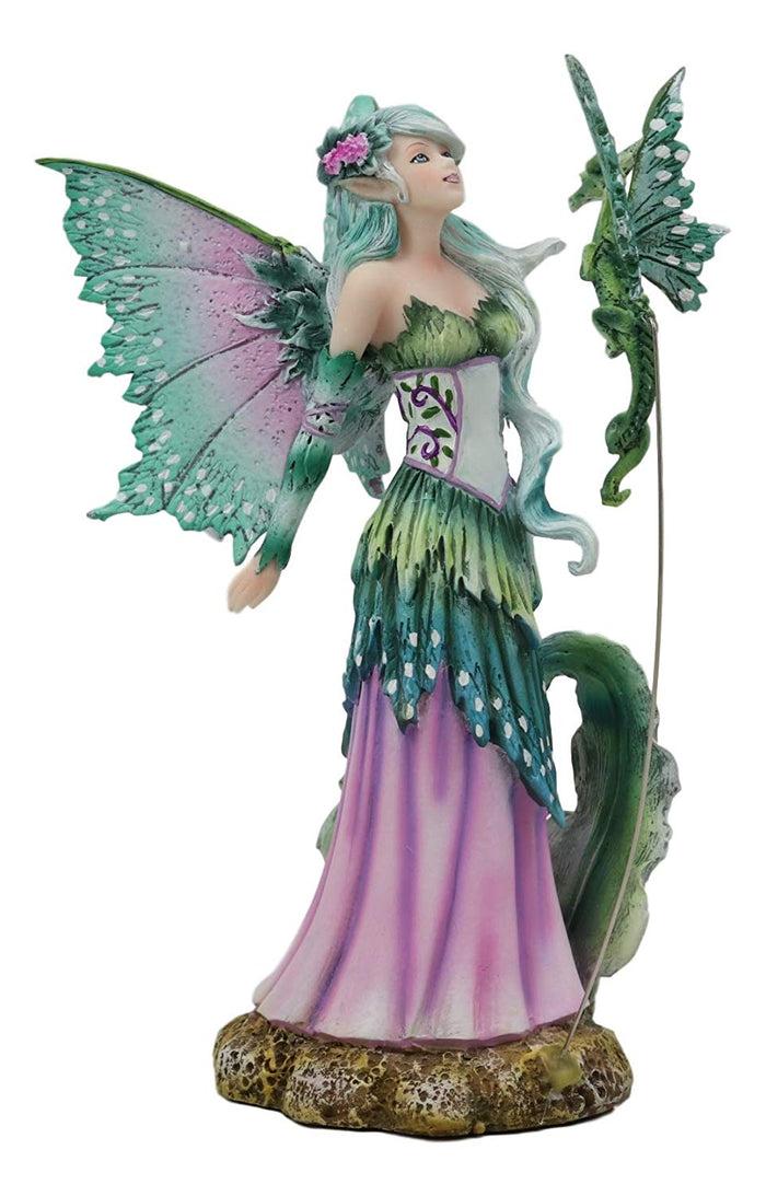 Ebros Gift Ebros Amy Brown Discovery Enchanted Elf Fairy FAE Damsel With Green Pixie Dragon Statue 8" Tall Fantasy Mythical Faery Garden Magic Collectible Figurine Fairies Pixies Nymphs Decor