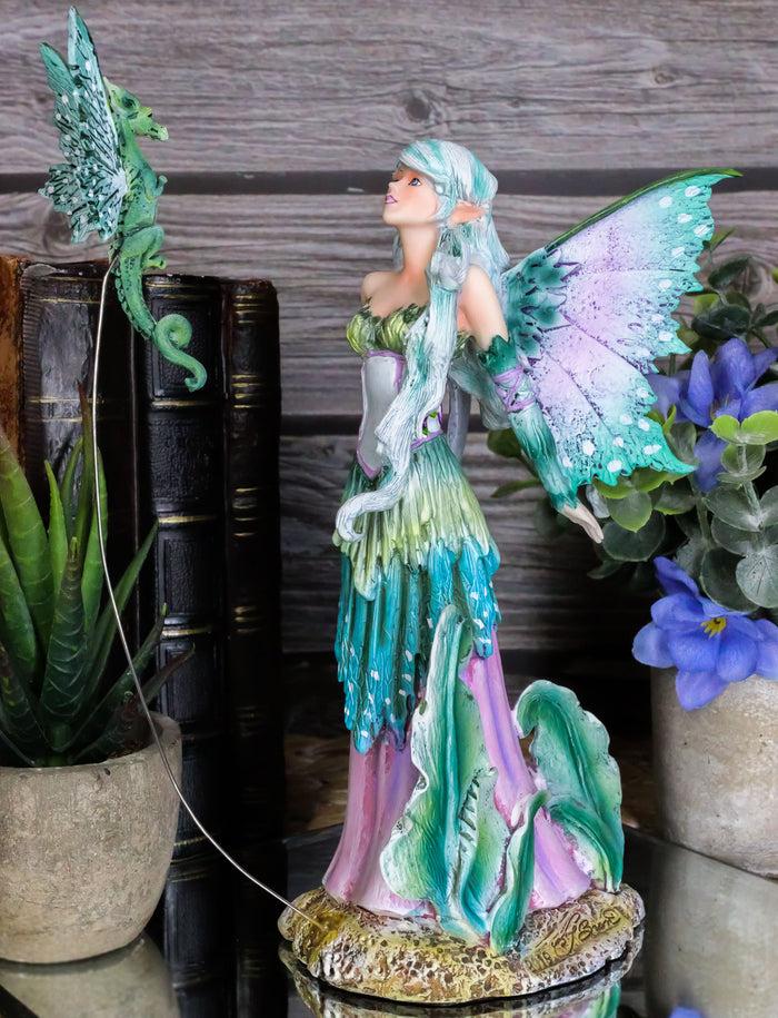 Ebros Gift Ebros Amy Brown Discovery Enchanted Elf Fairy FAE Damsel With Green Pixie Dragon Statue 8" Tall Fantasy Mythical Faery Garden Magic Collectible Figurine Fairies Pixies Nymphs Decor