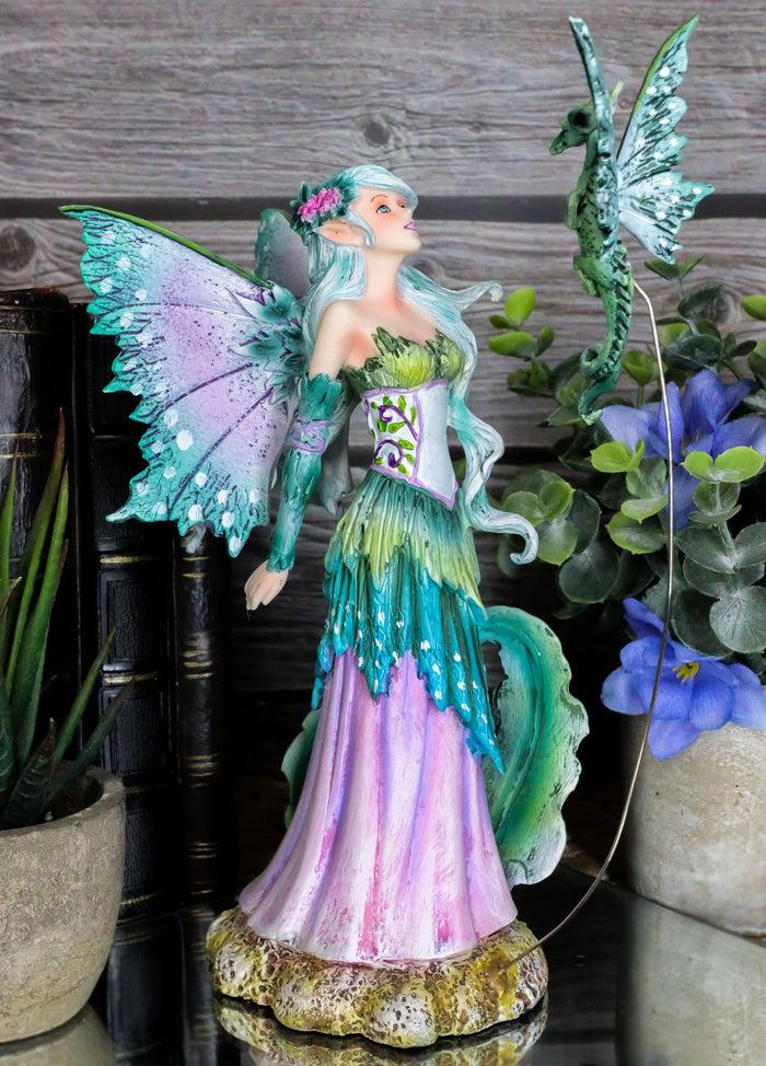 ebros gift Ebros Amy Brown Discovery Enchanted Elf Fairy FAE Damsel with Green Pixie Dragon Statue 8" Tall Fantasy Mythical Faery Garden Magic Collectible Figurine Fairies Pixies Nymphs Decor