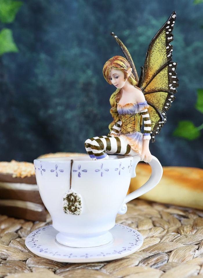 ebros gift Ebros Amy Brown Fantasy Teacup Mocha Coffee Fairy Figurine Warm Toes 6.5"H