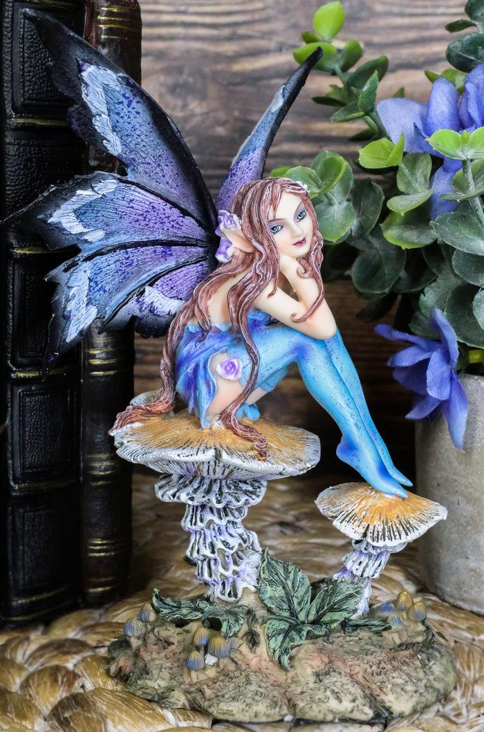 ebros gift Ebros Amy Brown Forest Willow Nice Fairy Sitting On Wild Giant Mushroom Stool Statue 6" Tall