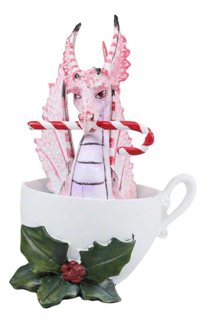 Ebros Gift Ebros Amy Brown Holiday Holly Peppermint Candy Cane Pink Dragon In Tea Cup Figurine