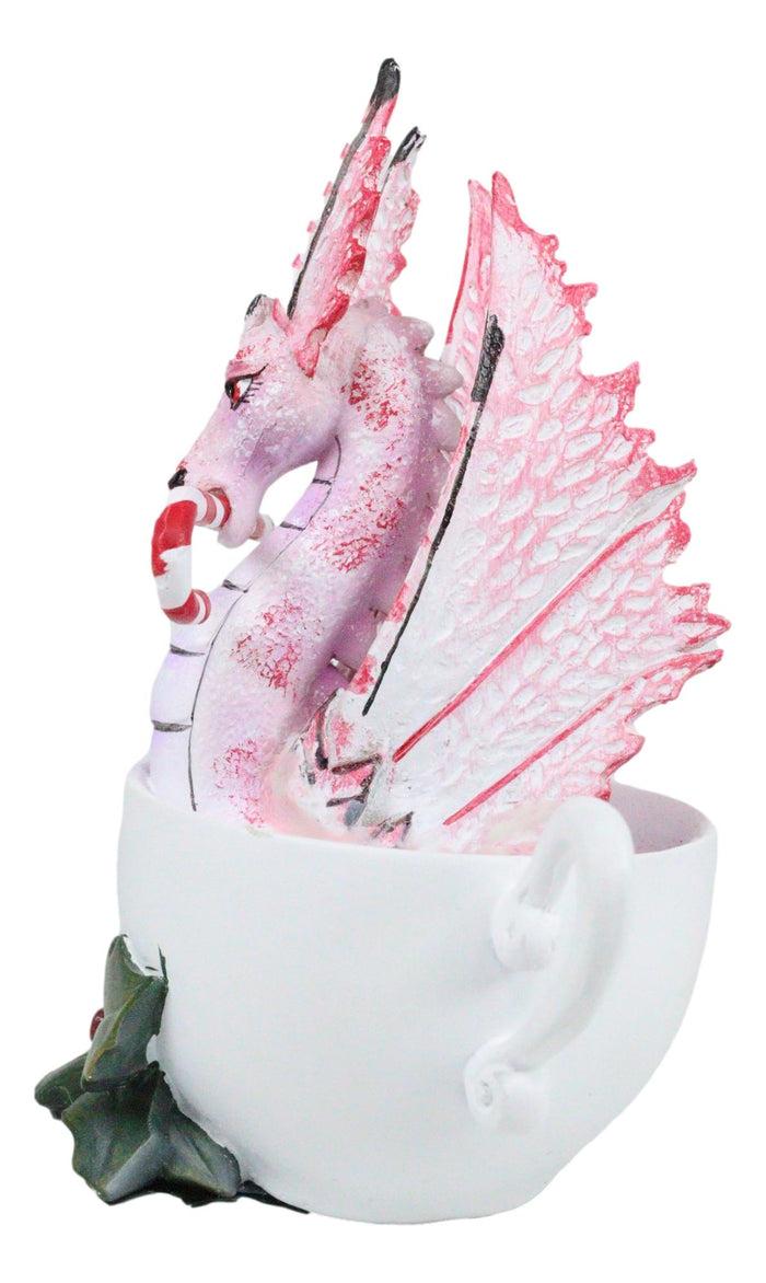 Ebros Gift Ebros Amy Brown Holiday Holly Peppermint Candy Cane Pink Dragon In Tea Cup Figurine