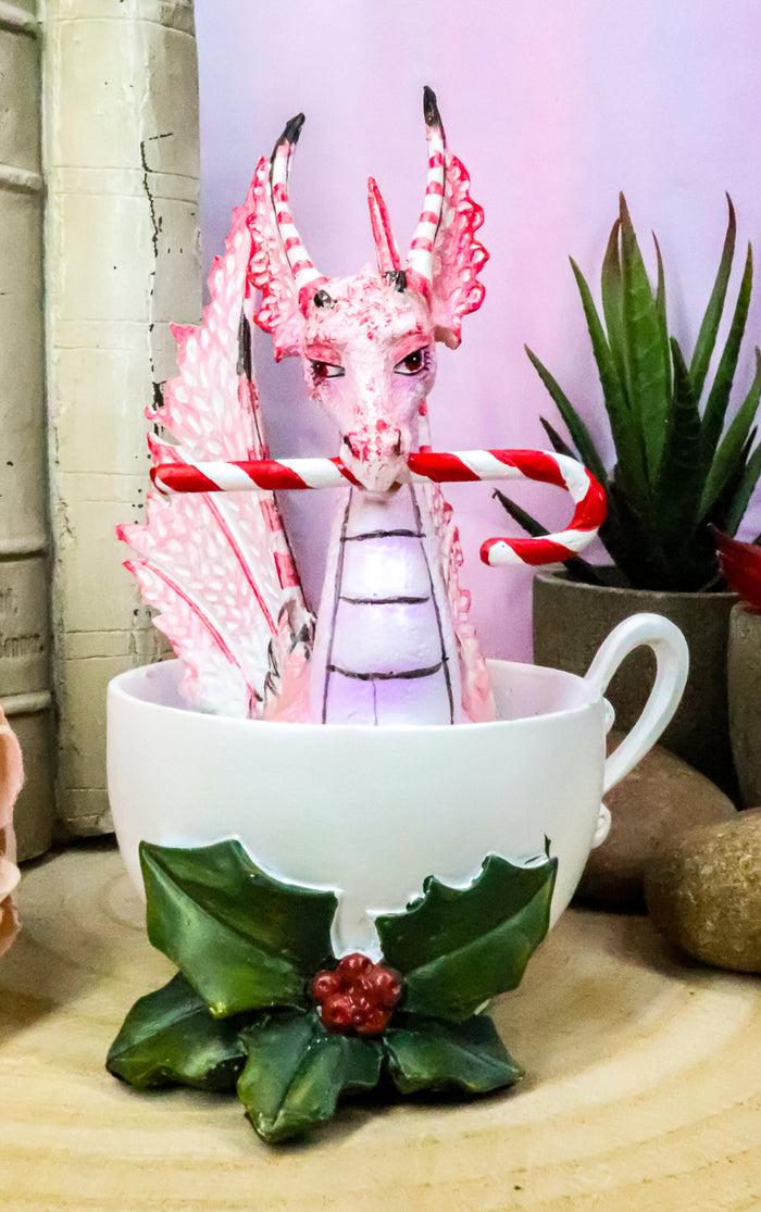 ebros gift Ebros Amy Brown Holiday Holly Peppermint Candy Cane Pink Dragon In Tea Cup Figurine