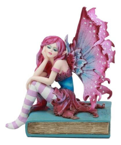 ebros gift Ebros Amy Brown Missing You Magenta Book Fairy Statue 6" Tall Fantasy Mythical Faery Magic Watercolor Collectible Decor Figurine