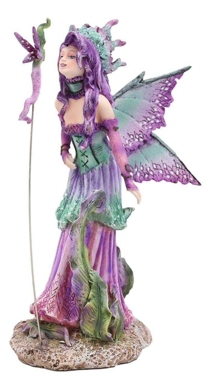 Ebros Gift Ebros Amy Brown Pixie Gossip Enchanted Elf Fairy FAE Damsel With Indigo Purple Nymph Dragonfly Statue 7.5" Tall Fantasy Mythical Faery Garden Magic Collectible Figurine Fairies Pixies Nymphs Decor