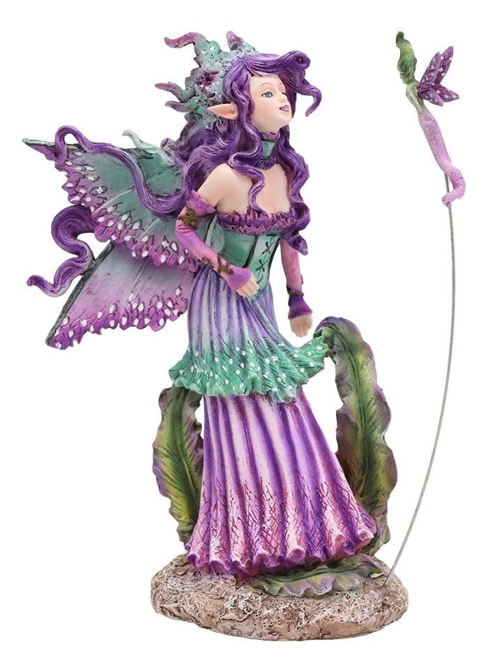 Ebros Gift Ebros Amy Brown Pixie Gossip Enchanted Elf Fairy FAE Damsel With Indigo Purple Nymph Dragonfly Statue 7.5" Tall Fantasy Mythical Faery Garden Magic Collectible Figurine Fairies Pixies Nymphs Decor