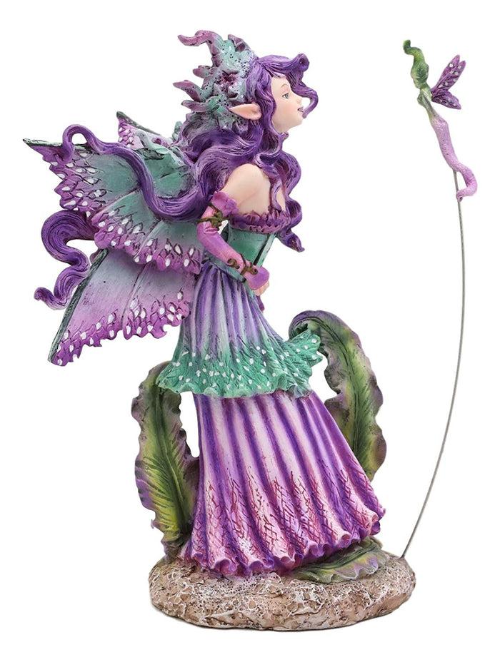 Ebros Gift Ebros Amy Brown Pixie Gossip Enchanted Elf Fairy FAE Damsel With Indigo Purple Nymph Dragonfly Statue 7.5" Tall Fantasy Mythical Faery Garden Magic Collectible Figurine Fairies Pixies Nymphs Decor