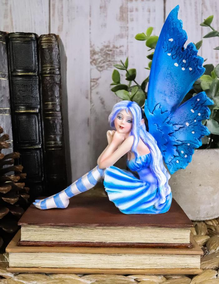 ebros gift Ebros Amy Brown Pretty Blue Moon Scholar Book Muse Fairy Statue 6.5"Tall Fantasy Decor