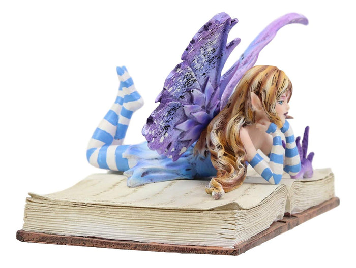 Ebros Gift Ebros Amy Brown Purple Lavender Book Worm Fairy With Pet Dragon Statue 7.25" Long Fantasy Mythical Reading Faery FAE Magic Watercolor Collectible Decor Figurine