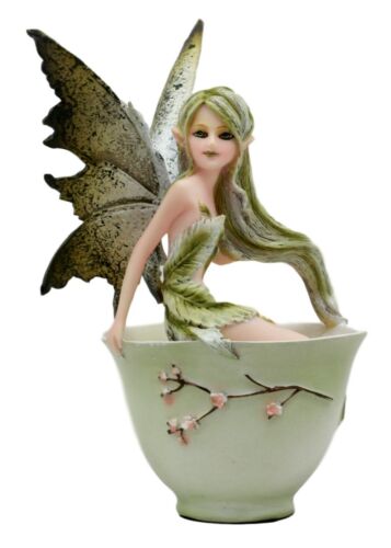 Ebros Gift Ebros Amy Brown Teacup Matcha Green Tea Fairy In Teacup Figurine Faerie Garden 6"H