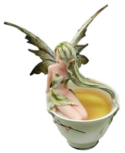 Ebros Gift Ebros Amy Brown Teacup Matcha Green Tea Fairy In Teacup Figurine Faerie Garden 6"H