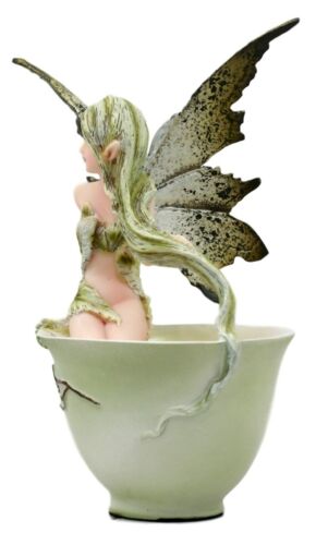 Ebros Gift Ebros Amy Brown Teacup Matcha Green Tea Fairy In Teacup Figurine Faerie Garden 6"H