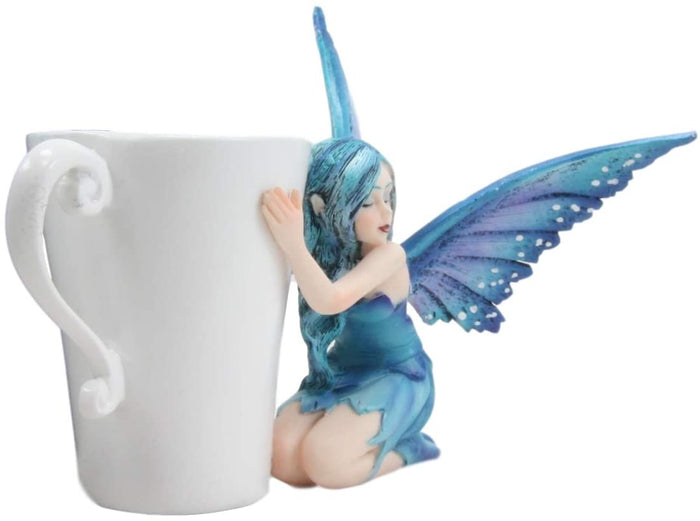 Ebros Gift Ebros Amy Brown Warmth Comfort Blue Fairy Hugging Tea Cup Statue 4.25"H Fantasy