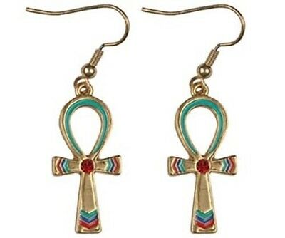 Ebros Gift Ebros Ancient Egyptian Theme Ankh Pyramid Red Gem Stud Earrings Pair Accessory