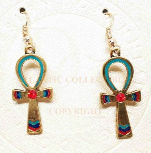 Ebros Gift Ebros Ancient Egyptian Theme Ankh Pyramid Red Gem Stud Earrings Pair Accessory