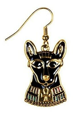 Ebros Gift Ebros Ancient Egyptian Theme Bastet Cat Stud Earrings Black Gold Plated Jewelery