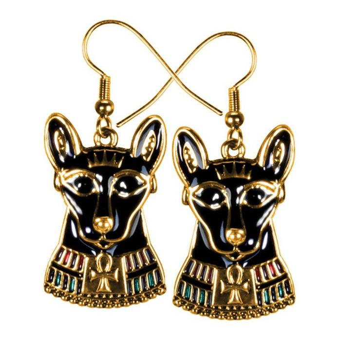 Ebros Gift Ebros Ancient Egyptian Theme Bastet Cat Stud Earrings Black Gold Plated Jewelery