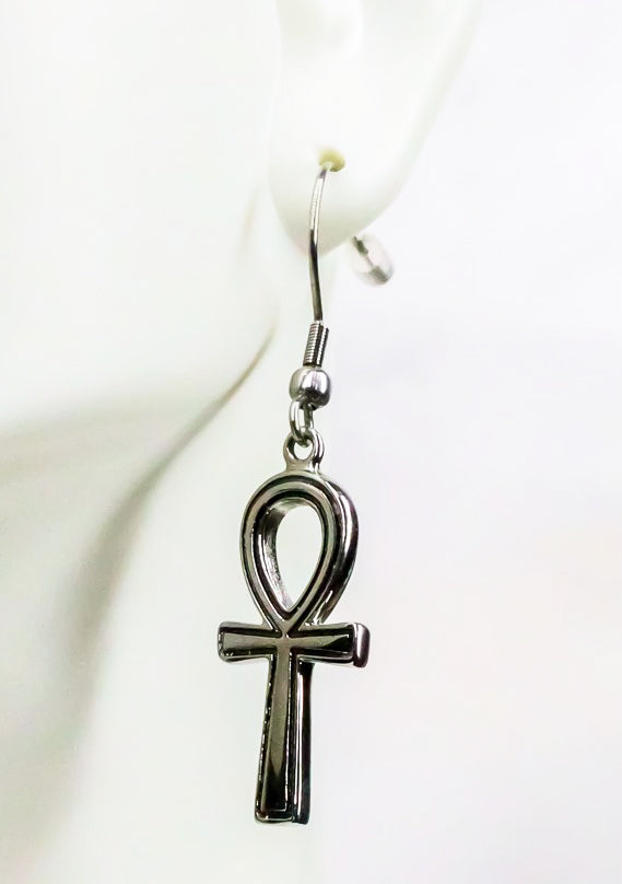 ebros gift Ebros Ancient Egyptian Theme Stainless Steel Ankh Key Dangle Earrings Pair Accessory