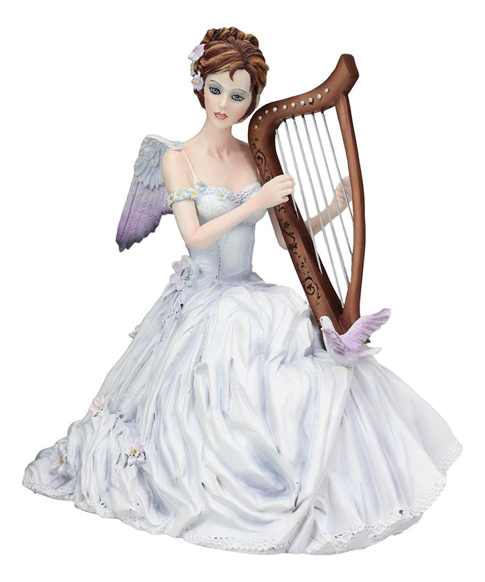 Ebros Gift Ebros Angelic Chorus Melody Beautiful Heavenly Angel With Doves Playing Harp Statue 8" Tall By Artist Nene Thomas Fantasy Fairy Bridal Ballerina Christmas Themed Collectible Figurine As Home Decor