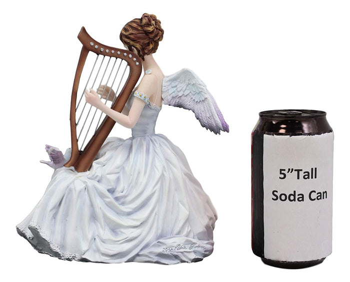 Ebros Gift Ebros Angelic Chorus Melody Beautiful Heavenly Angel With Doves Playing Harp Statue 8" Tall By Artist Nene Thomas Fantasy Fairy Bridal Ballerina Christmas Themed Collectible Figurine As Home Decor