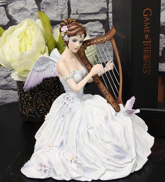 ebros gift Ebros Angelic Chorus Melody Beautiful Heavenly Angel with Doves Playing Harp Statue 8" Tall by Artist Nene Thomas Fantasy Fairy Bridal Ballerina Christmas Themed Collectible Figurine As Home Decor
