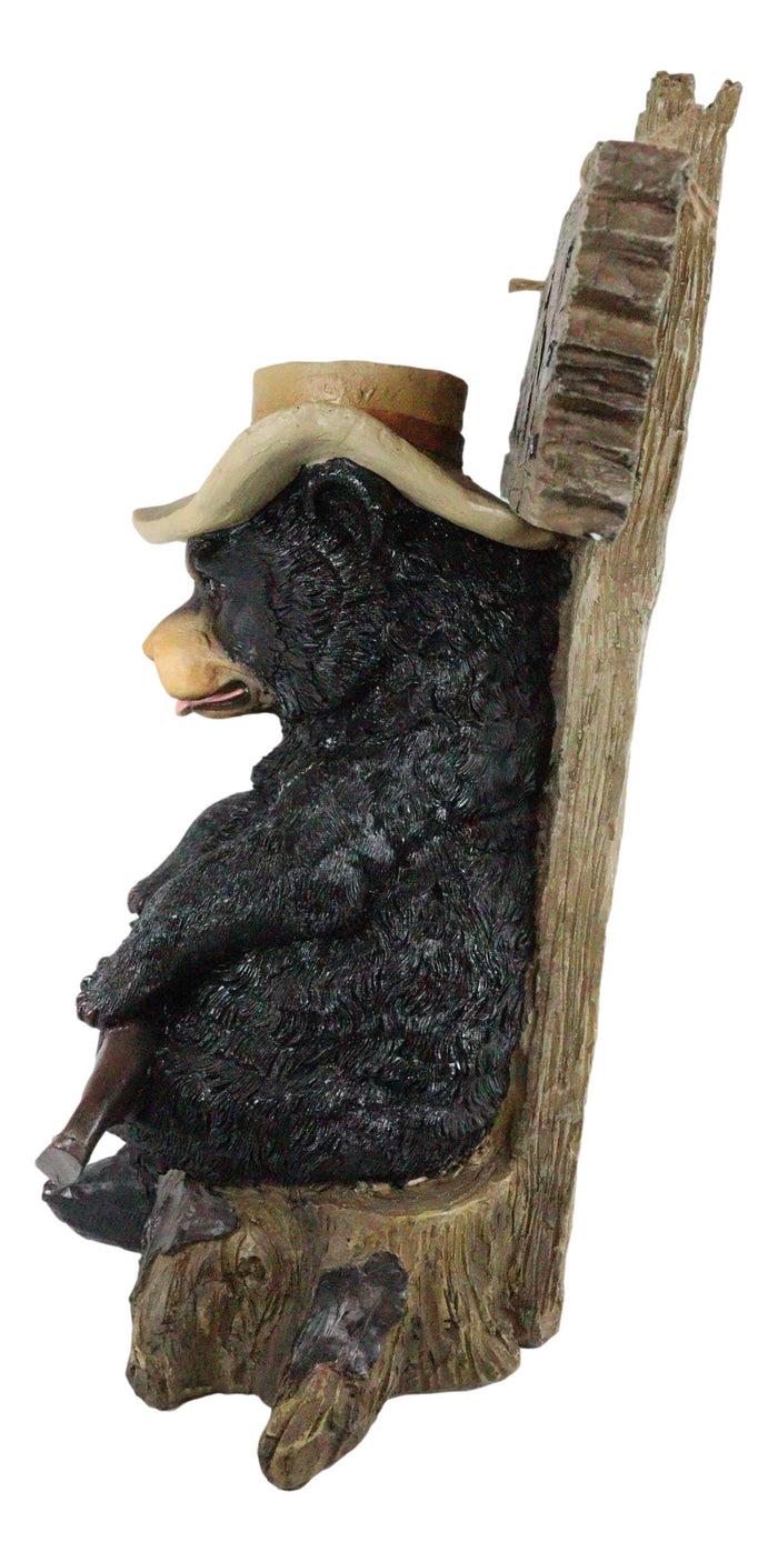 Ebros Gift Ebros Angry Black Bear Holding Rifle 15"H Statue With Welcome Or Go Away Plank Sign