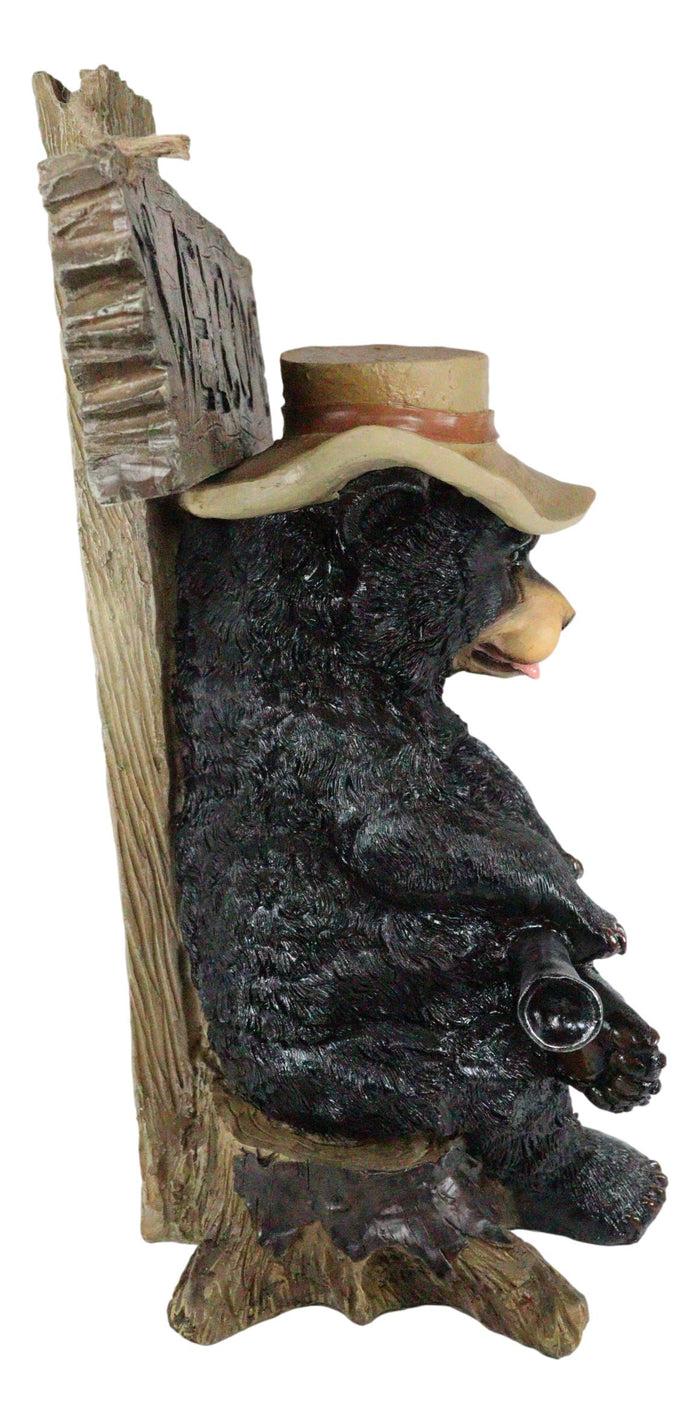 Ebros Gift Ebros Angry Black Bear Holding Rifle 15"H Statue With Welcome Or Go Away Plank Sign