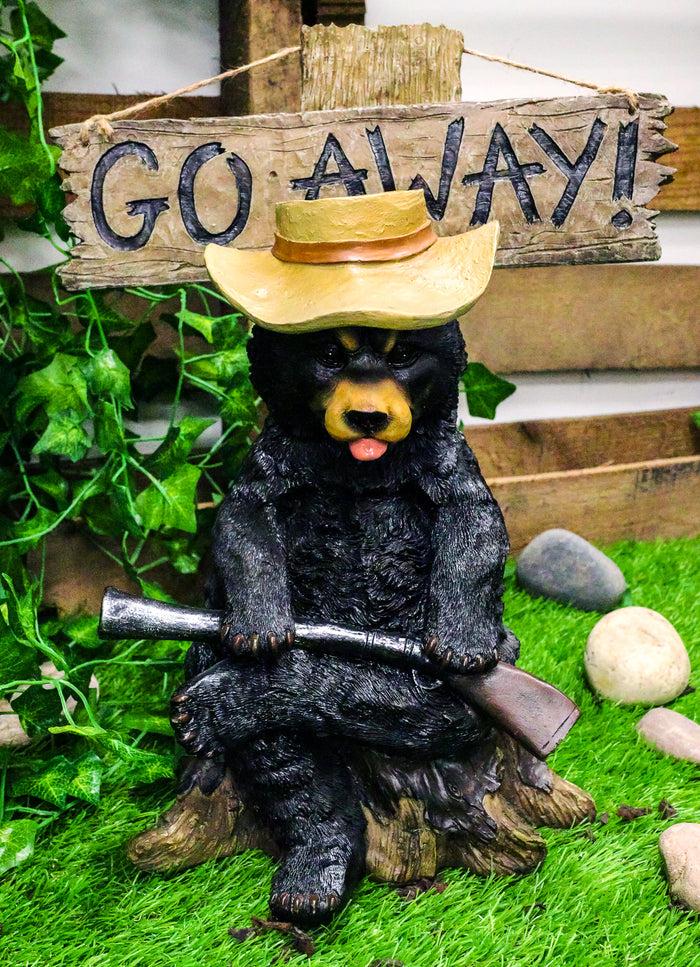 ebros gift Ebros Angry Black Bear Holding Rifle 15"H Statue With Welcome or Go Away Plank Sign