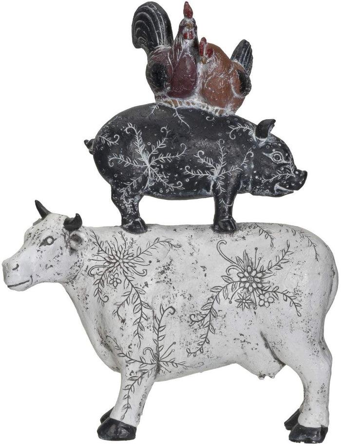 Ebros Gift Ebros Animal Farm Barnyard Stacked Resin Figurine Statue (Cow/Pig/Chicken) 12"L
