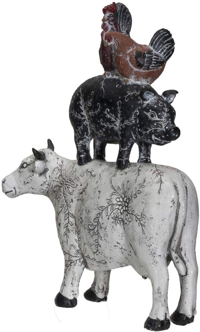 Ebros Gift Ebros Animal Farm Barnyard Stacked Resin Figurine Statue (Cow/Pig/Chicken) 12"L