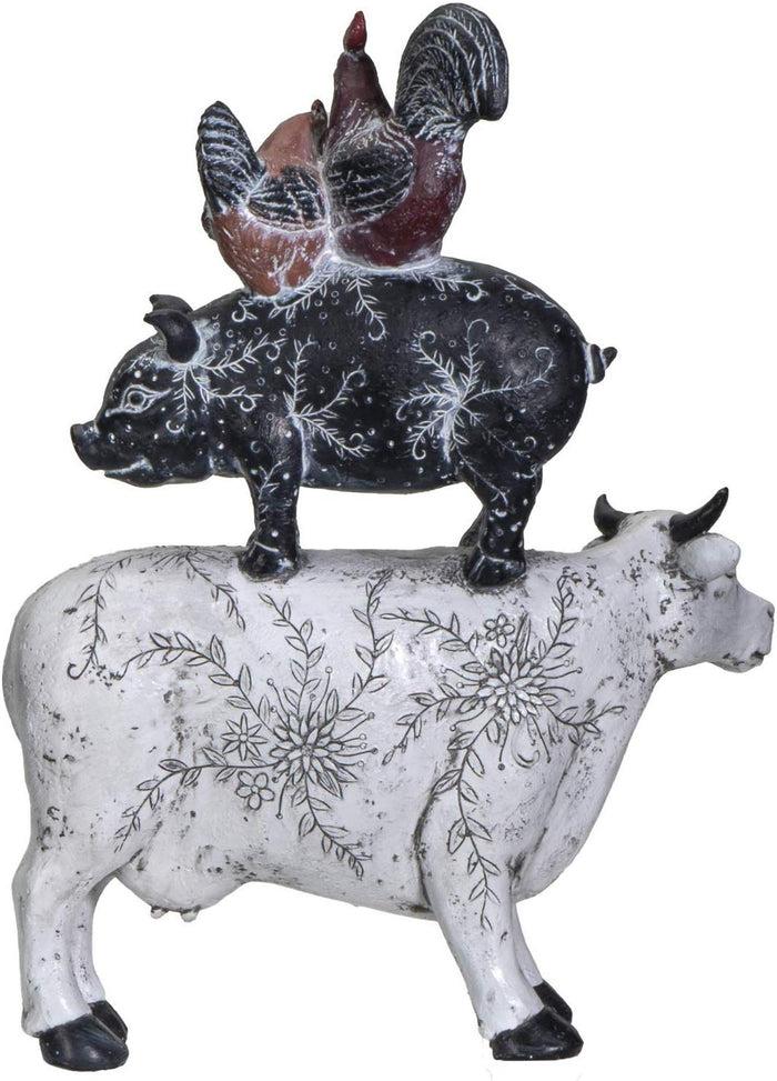 Ebros Gift Ebros Animal Farm Barnyard Stacked Resin Figurine Statue (Cow/Pig/Chicken) 12"L