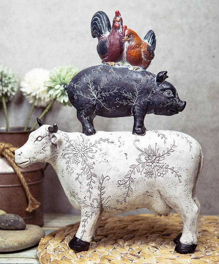 ebros gift Ebros Animal Farm Barnyard Stacked Resin Figurine Statue (Cow/Pig/Chicken) 12"L