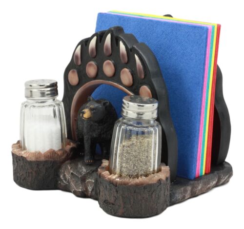 Ebros Gift Ebros Animal Totem Black Bear Paw Napkin And Salt Pepper Shakers Holder Statue