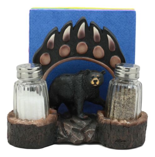 Ebros Gift Ebros Animal Totem Black Bear Paw Napkin And Salt Pepper Shakers Holder Statue