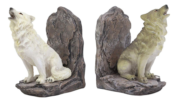 Ebros Gift Ebros Animal Totem Spirit Howling Gray And Snow Wolves Decorative Small Bookends Figurine Set 5.5"Tall As Timberwolf Or Wolf Decor For Library Book Shelves Fantasy Sculptures