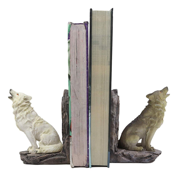 Ebros Gift Ebros Animal Totem Spirit Howling Gray And Snow Wolves Decorative Small Bookends Figurine Set 5.5"Tall As Timberwolf Or Wolf Decor For Library Book Shelves Fantasy Sculptures