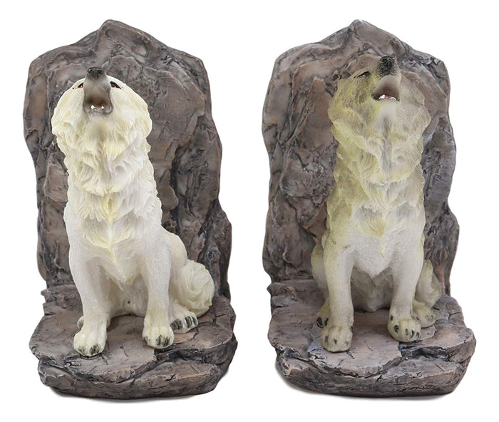 Ebros Gift Ebros Animal Totem Spirit Howling Gray And Snow Wolves Decorative Small Bookends Figurine Set 5.5"Tall As Timberwolf Or Wolf Decor For Library Book Shelves Fantasy Sculptures