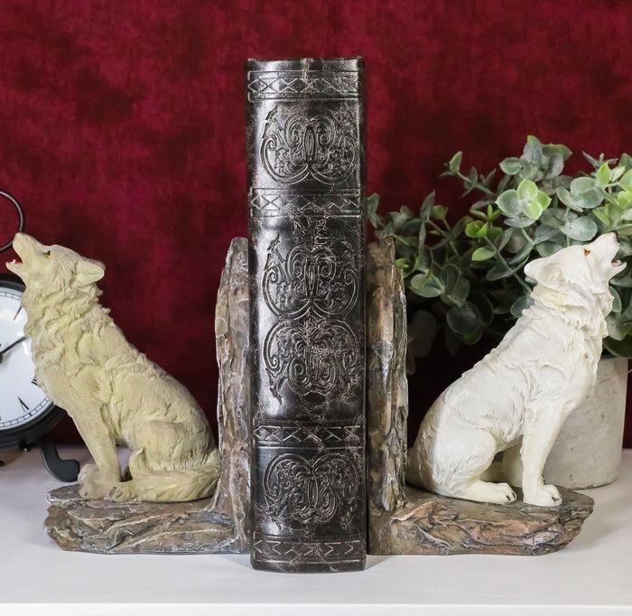 ebros gift Ebros Animal Totem Spirit Howling Gray And Snow Wolves Decorative Small Bookends Figurine Set 5.5"Tall As Timberwolf or Wolf Decor For Library Book Shelves Fantasy Sculptures