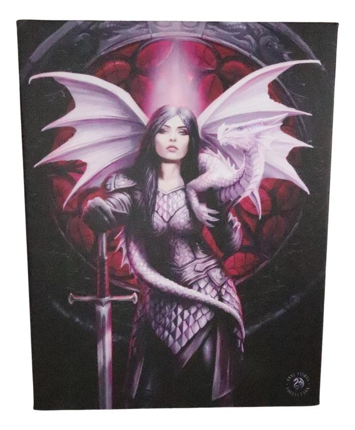 Ebros Gift Ebros Anne Stokes Valour Knight Queen Dragon Wood Framed Picture Canvas Wall Decor