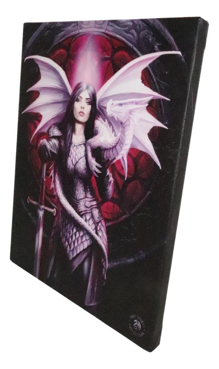 Ebros Gift Ebros Anne Stokes Valour Knight Queen Dragon Wood Framed Picture Canvas Wall Decor