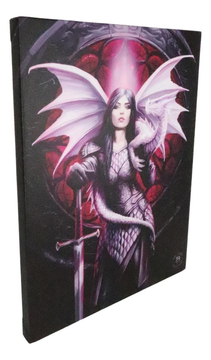 Ebros Gift Ebros Anne Stokes Valour Knight Queen Dragon Wood Framed Picture Canvas Wall Decor