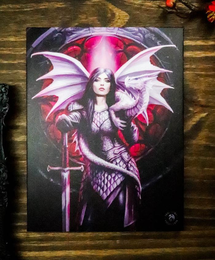 ebros gift Ebros Anne Stokes Valour Knight Queen Dragon Wood Framed Picture Canvas Wall Decor