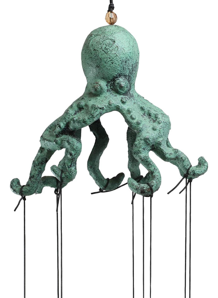 Ebros Gift Ebros Antique Verdigris Finish Cast Iron Nautical Marine Sea Octopus Wind Chime Noisemaker Mobile With Starfish And Seashells Ornaments Davy Jones Kraken Cthulhu Outdoors Pool Patio Garden Decorative