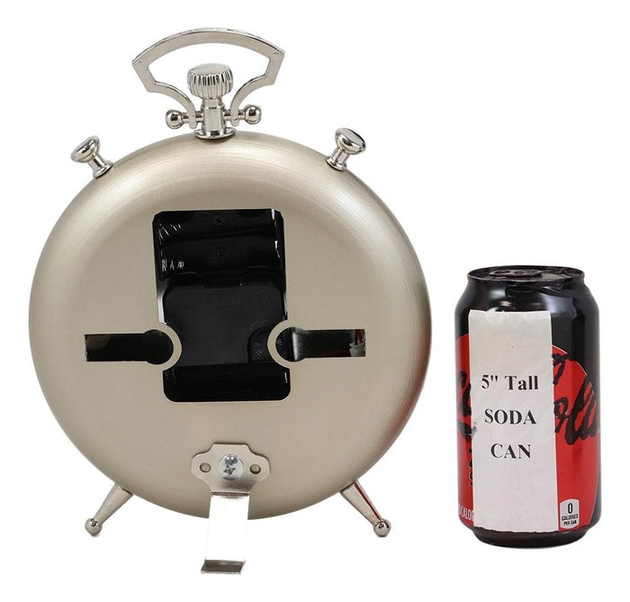 Ebros Gift Ebros Antoine De Praiteau Steampunk Mechanical Moving Gears Old Fashioned European Vintage Pocket Watch Style Table Clock Victorian Industrial Accent Clockwork Clocks (Brushed Silver Champagne)